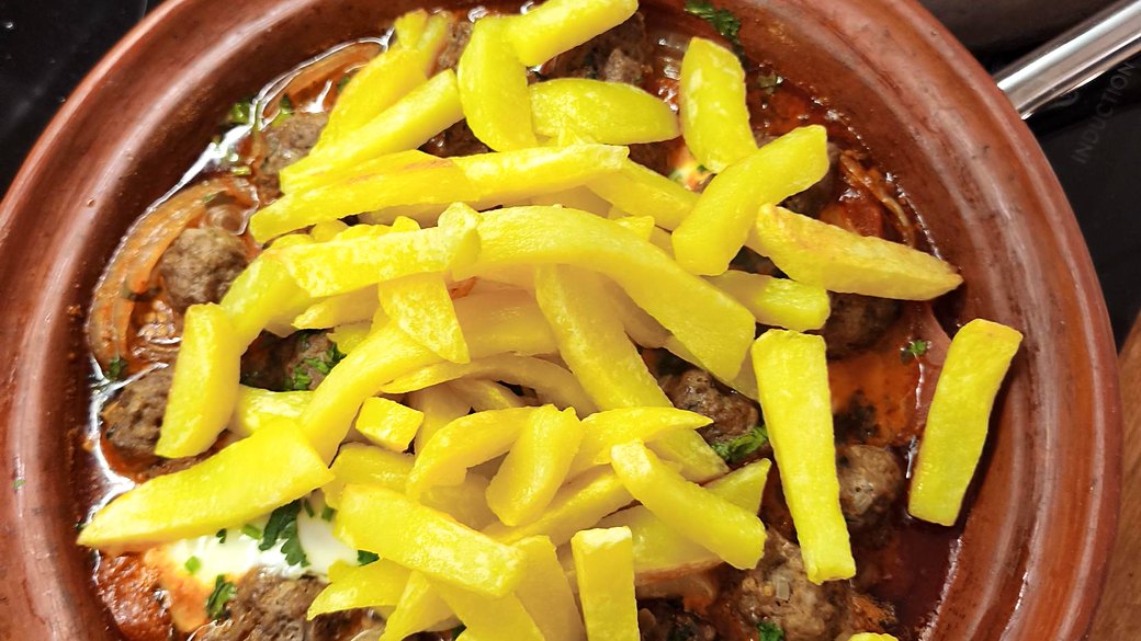 Kefta Tagine with Meatballs, Eggs and Homemade Fries
