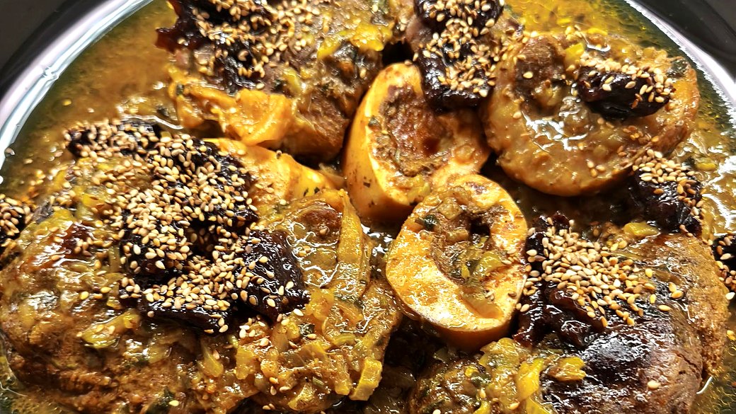 Moroccan Beef Tagine with Prunes and Sesame