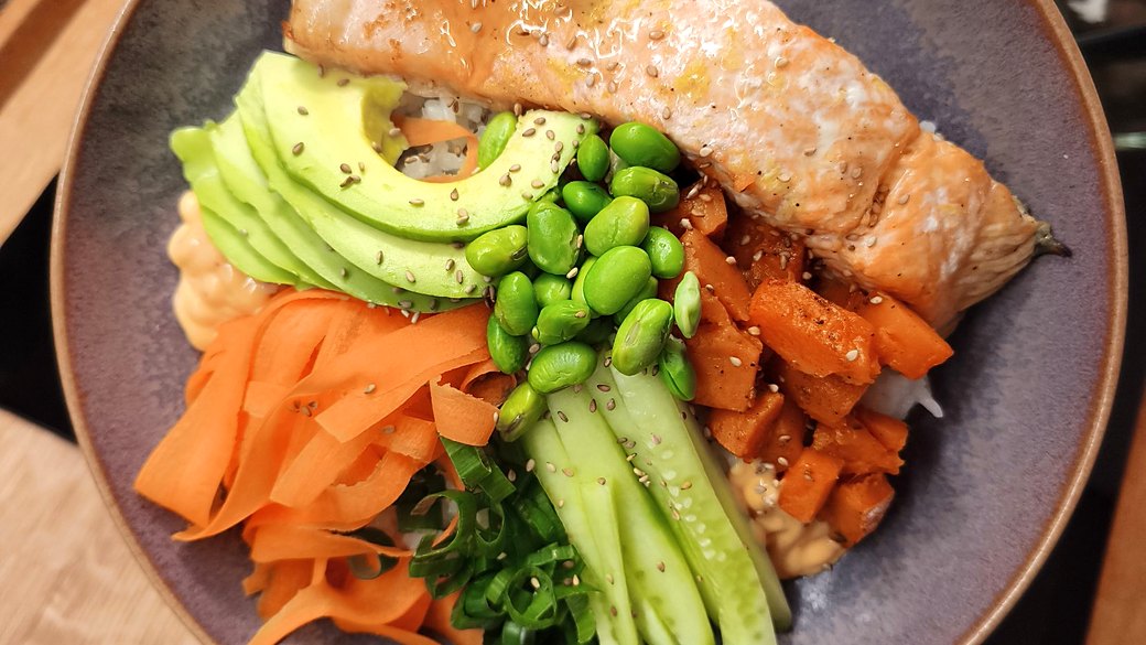 Salmon Poke Bowl with Avocado and Edamame